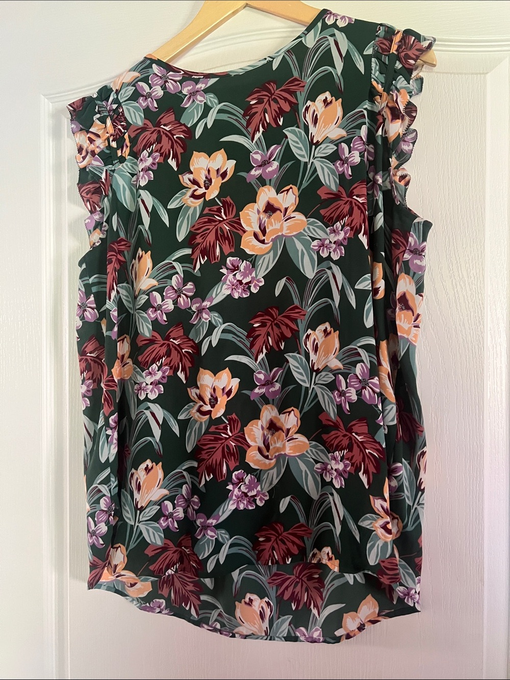 LOFT Fall Floral Ruffle Sleeve Women's Top - Green